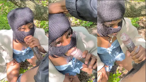 I swallow his BBC in the woods until it becomes creamy