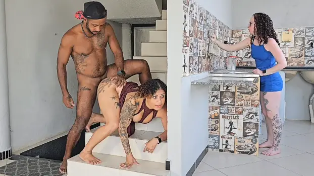 Minha filha limpa minha cozinha enquanto eu fodo o marido dela