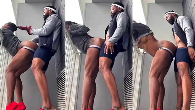Nalgona en tanga blanca vuelve loco al negro con twerk vertical