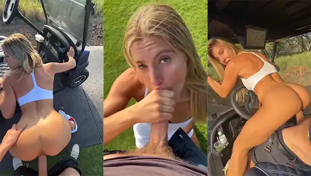 Outdoor sex with a blonde on top of a golf cart