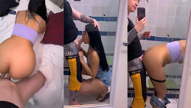 Putita latina se deja grabar mientras la follan en el baño